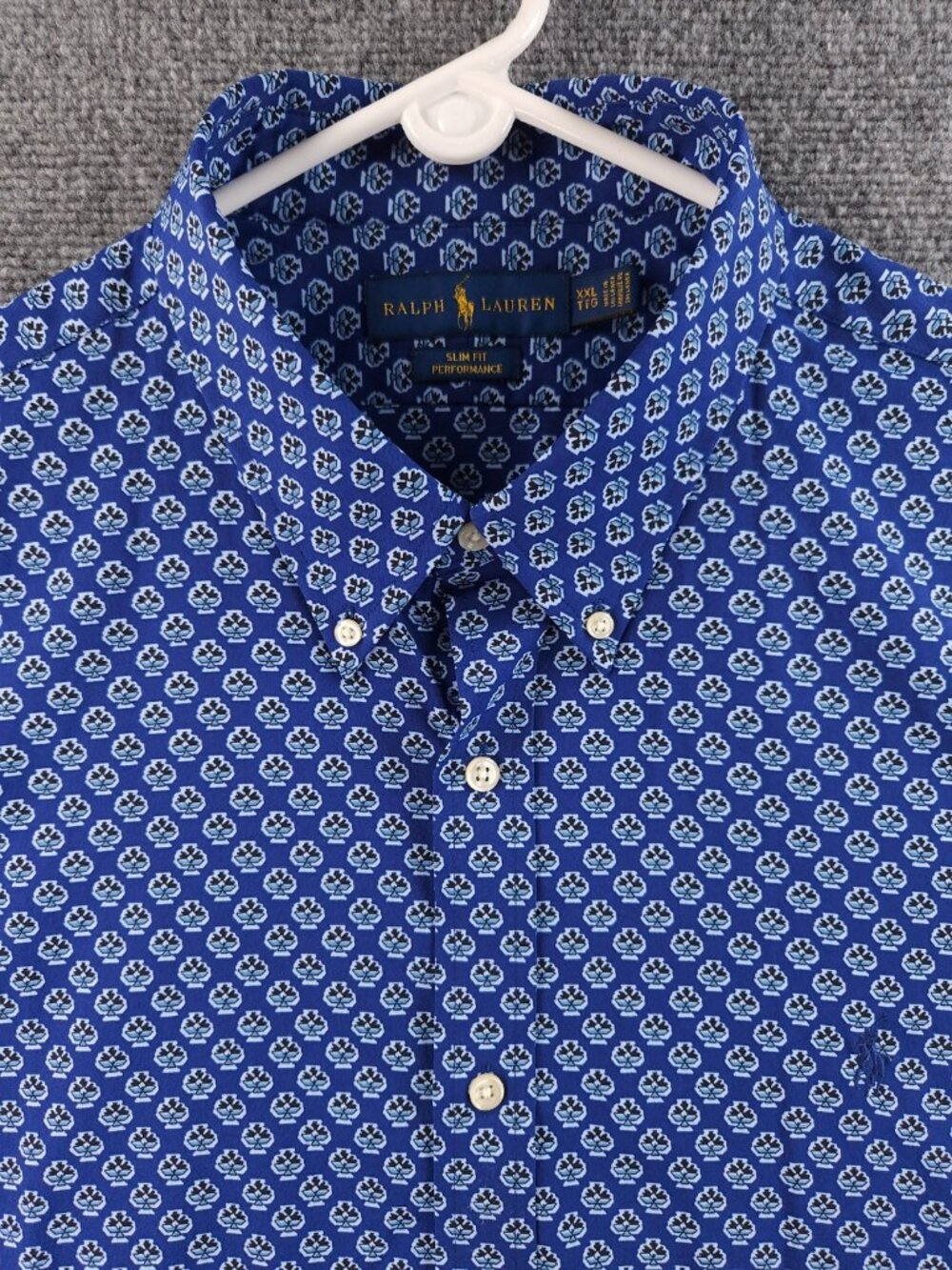 NWOT Ralph Lauren Slim Fit Performance 2XL Blue Geometric Long Sleeve Button Up